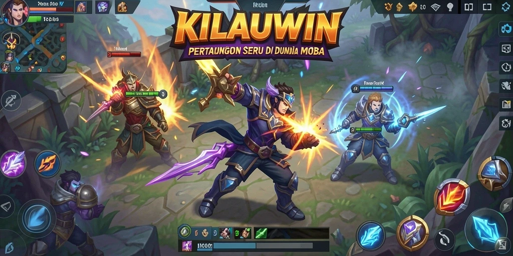 Tangkapan layar gameplay KILAUWIN menampilkan pertempuran tim yang dinamis dan epik.