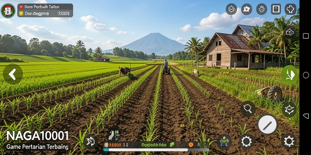 Screenshot menampilkan gameplay seru dari NAGA1001 di lahan pertanian.