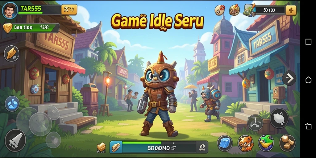 Screenshot TAR555 menampilkan karakter yang bekerja secara otomatis di game Idle.
